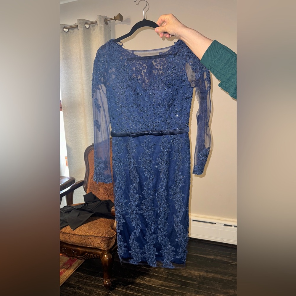 Jovani Elegant Blue Lace Dress